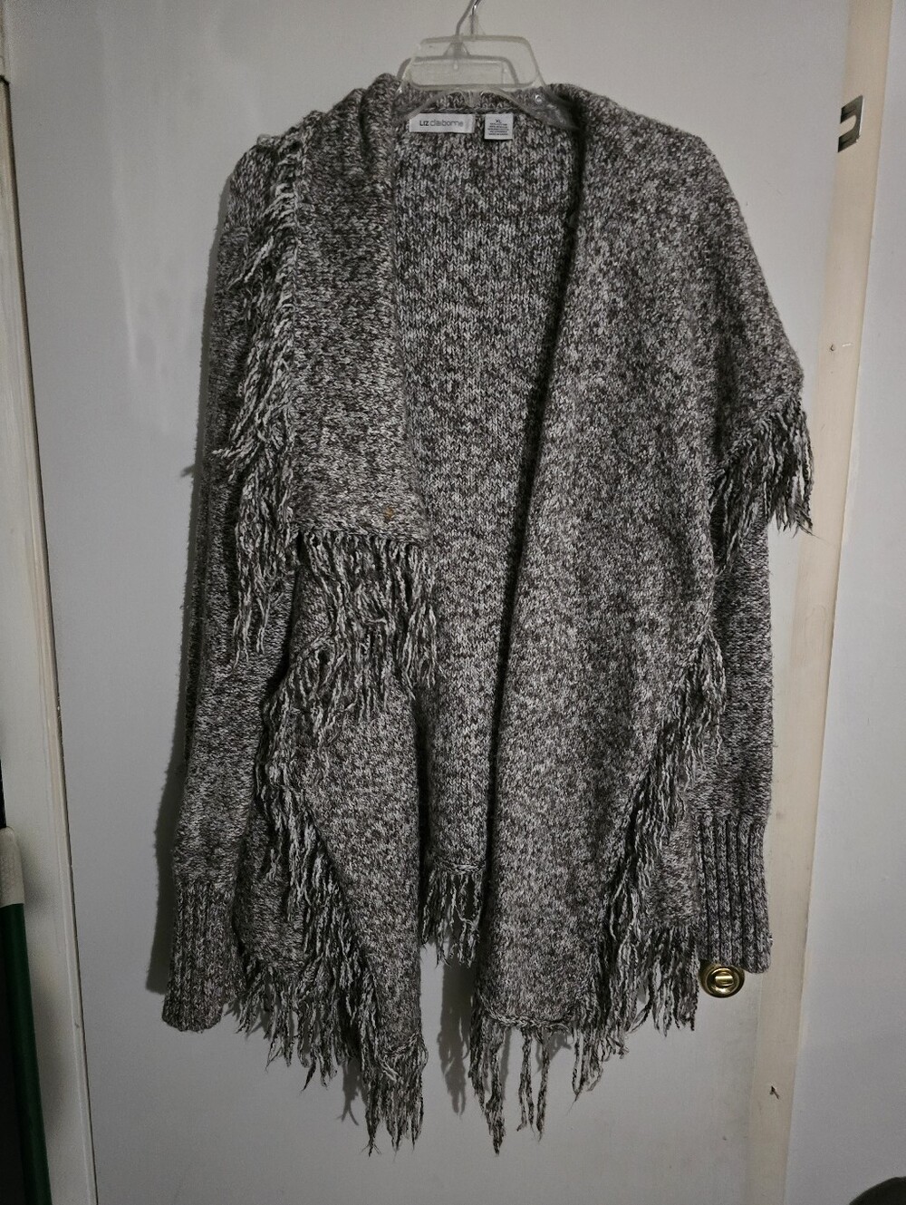 Liz Claiborne Gray Marled Fringe Open Cardigan